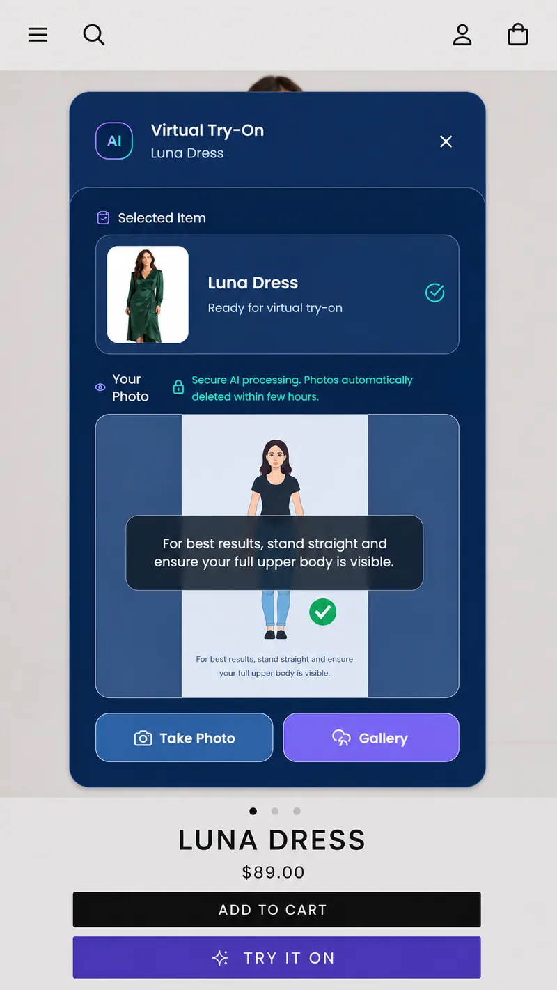 Shopper starts virtual try-on from the product page